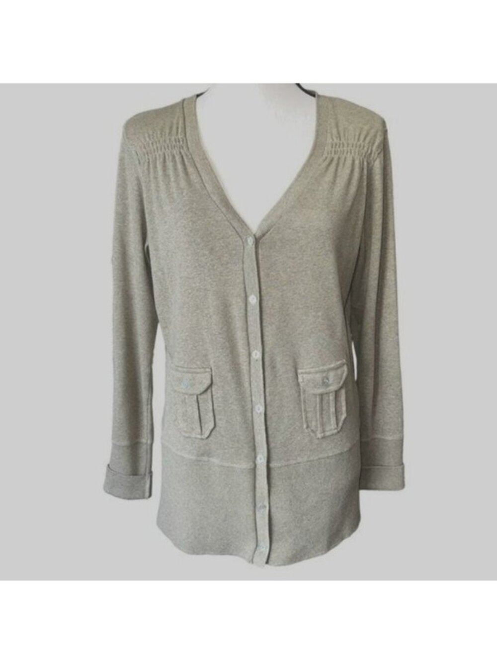 Soft Surroundings Cardigan Womens M Green Cotton Button Front Pockets